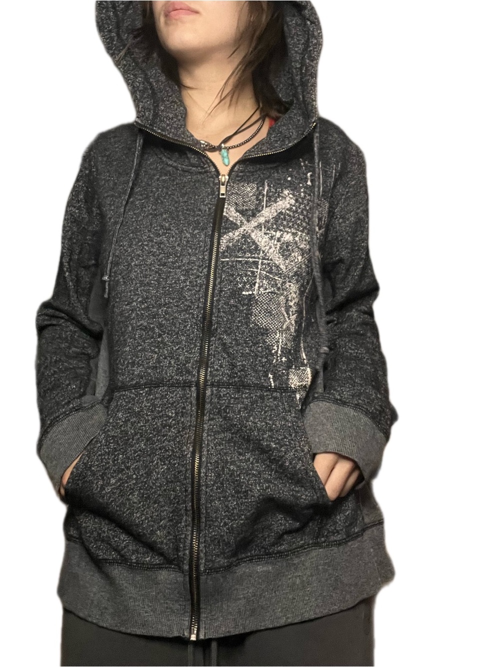 Warehouse One Charcoal Distressed Graphic Zip Up Hoodie